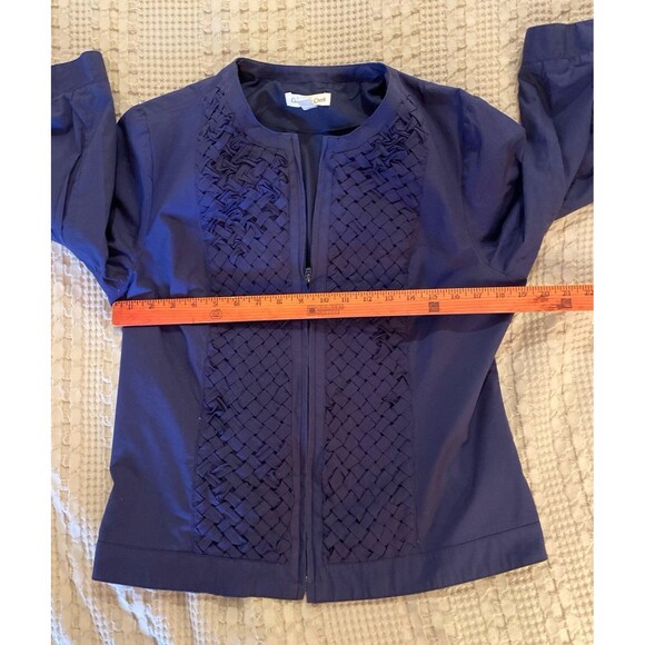 Coldwatercreek Jacket Sz 12 Navy Basket weave Design Zipper Front Gathered Back - Picture 8 of 12